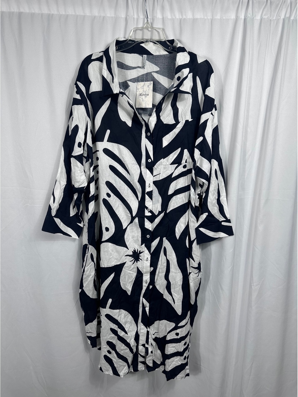 Raviya Black and White Floral Button-Up Dress Size 2X